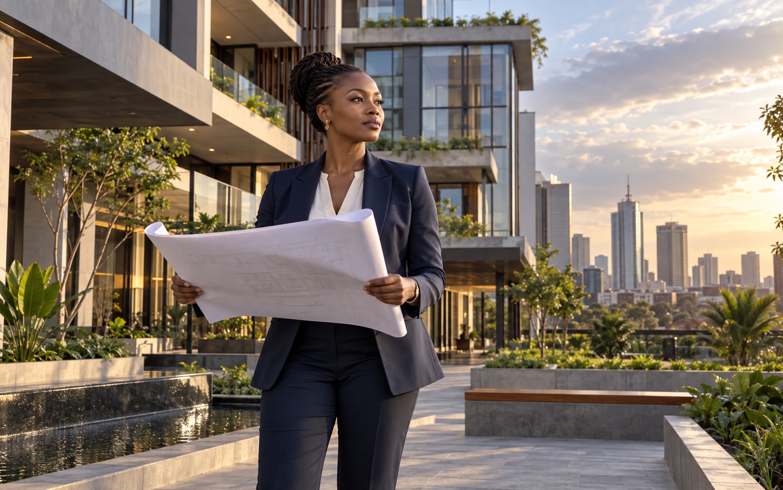 Black woman architect at a contemporary Nairobi development